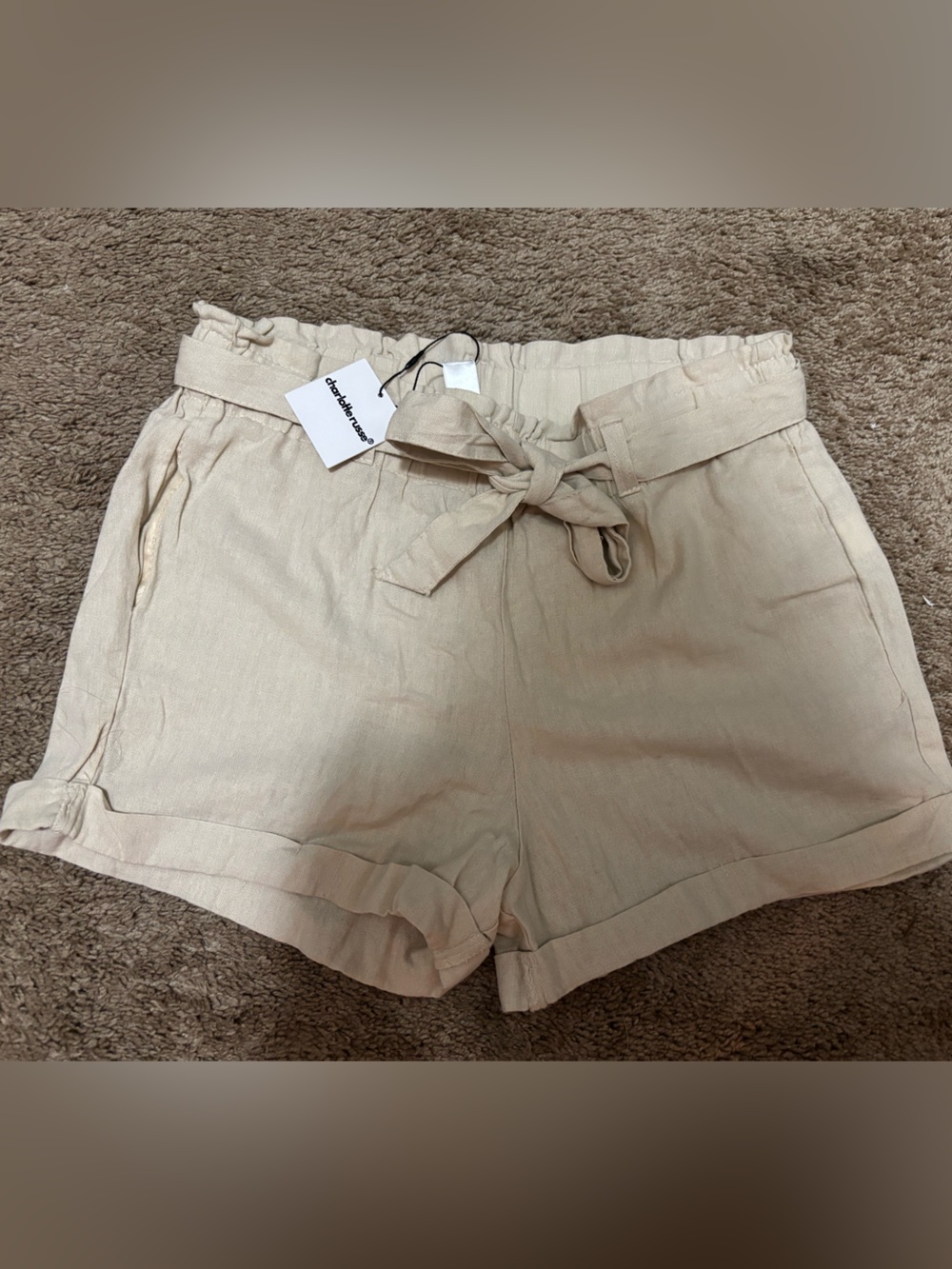 Charlotte Russe Cream High-Waist Tie-Front Paperbag Shorts